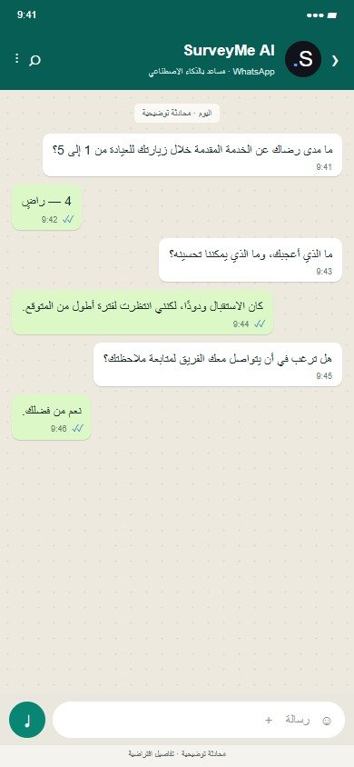 SurveyMe · العيادات · مثال توضيحي لآلية عمل مقترحة · بيانات افتراضية