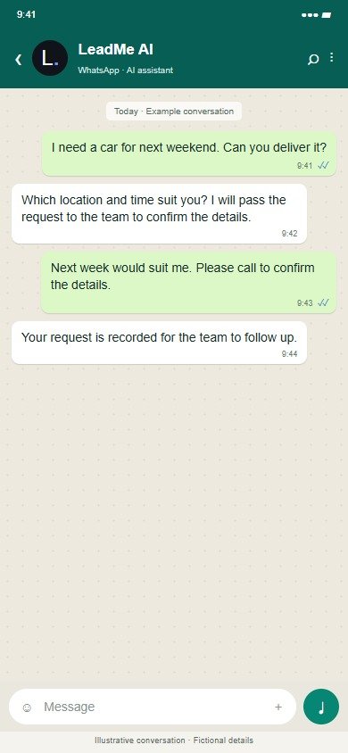 LeadMe · Car Rental · Illustrative proposed workflow · Fictional data