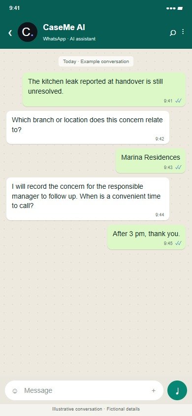 CaseMe · Property · Illustrative proposed workflow · Fictional data